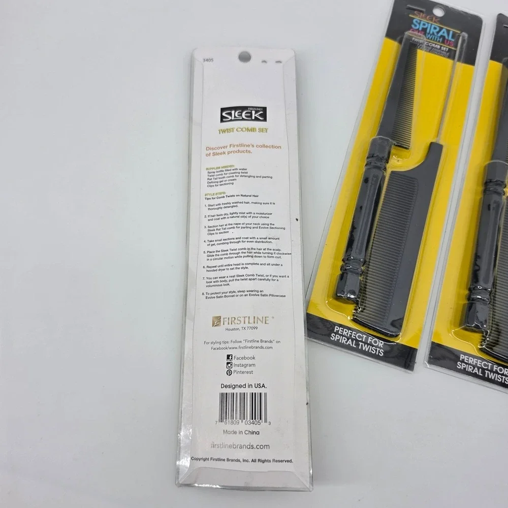 Lot of 10 Firstline Sleek Spiral Twist Comb Sets Metal Rat Tail 2pc New 3405